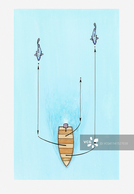 在小型渔船上使用拖钓战术捕捉尼罗河鲈鱼插画图片素材