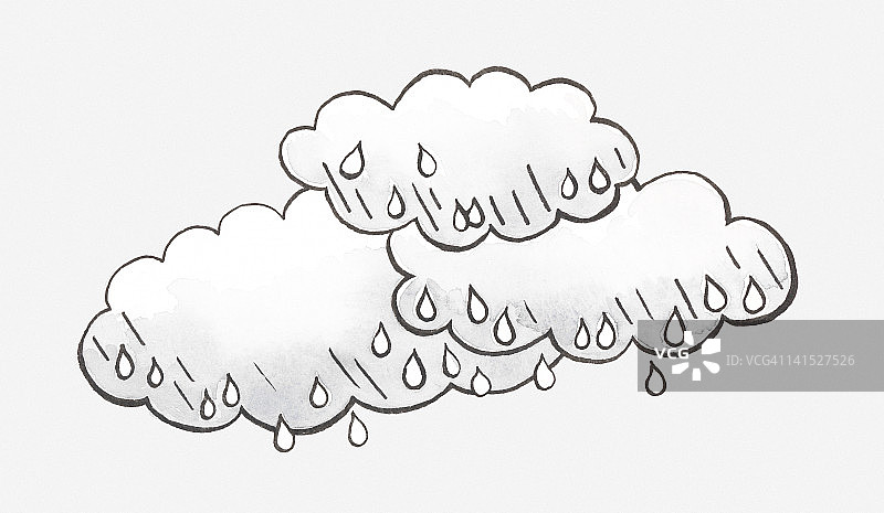 雨云和雨滴黑白插画图片素材