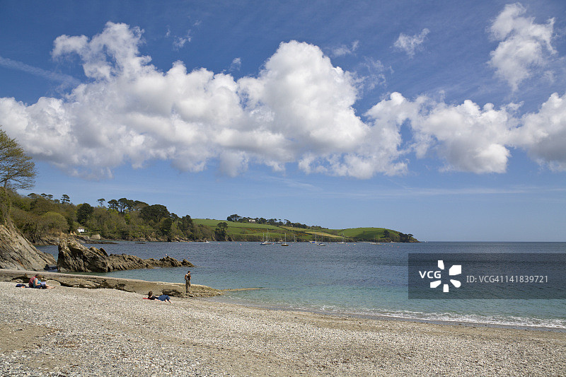 特雷巴海滩，赫尔福德河，马南史密斯，法尔茅斯，康沃尔，英格兰图片素材
