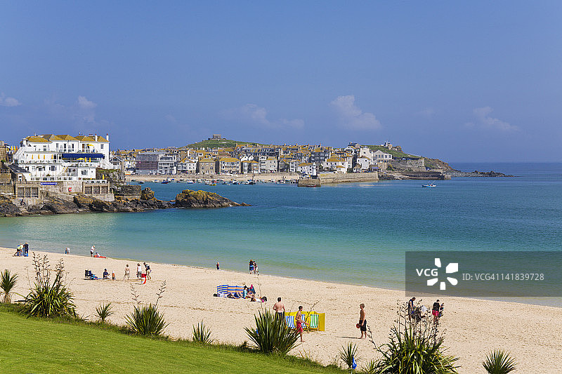 圣艾夫斯和波斯敏斯特海滩，英国康沃尔郡图片素材