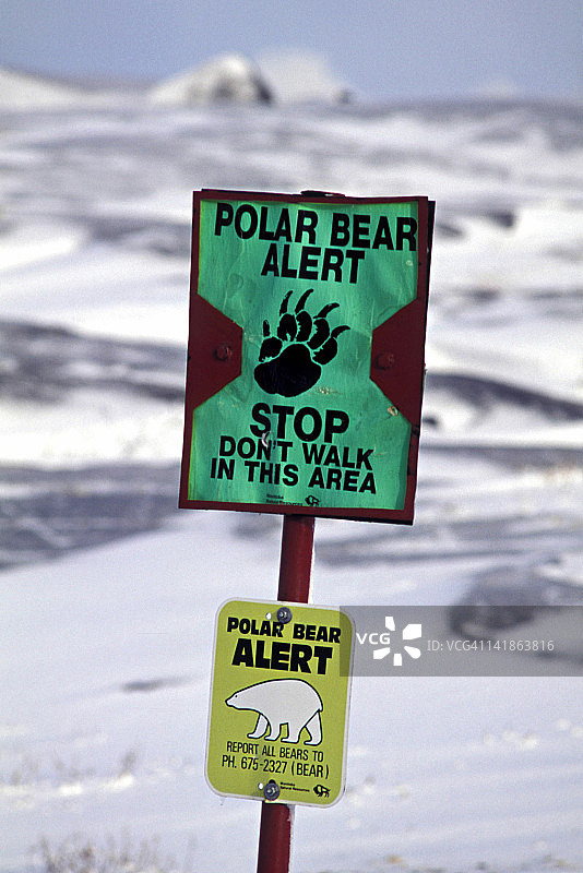 北极熊警告标志，加拿大马尼托巴省丘吉尔图片素材
