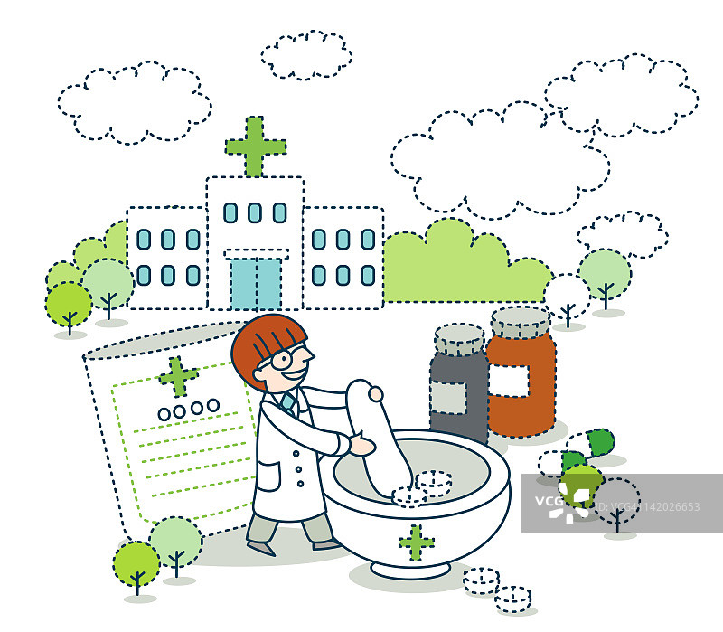 背景是医院的胶囊和医生图片素材