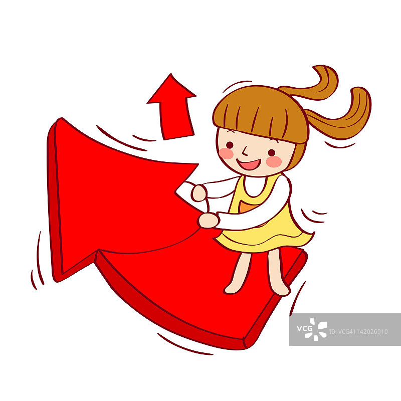 女孩飞在箭头上图片素材
