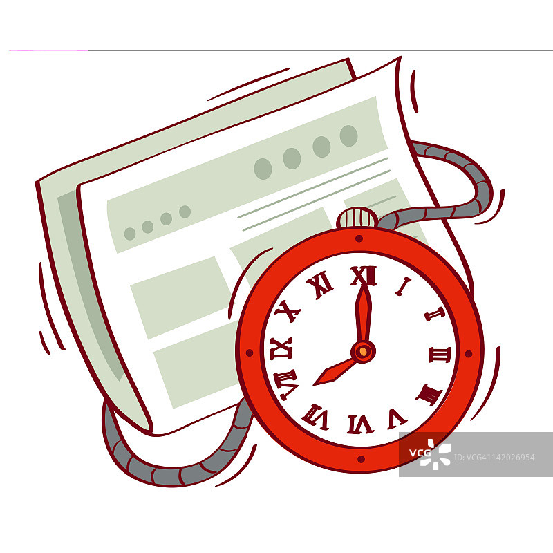 报纸和怀表插画图片素材