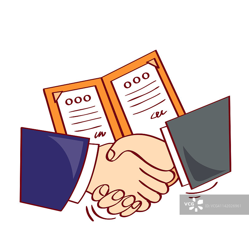 商业人士握手，背景为文件插画图片素材