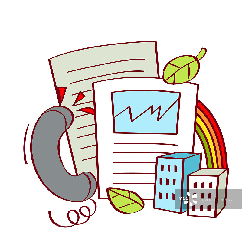 带有电话听筒的文件插画图片素材