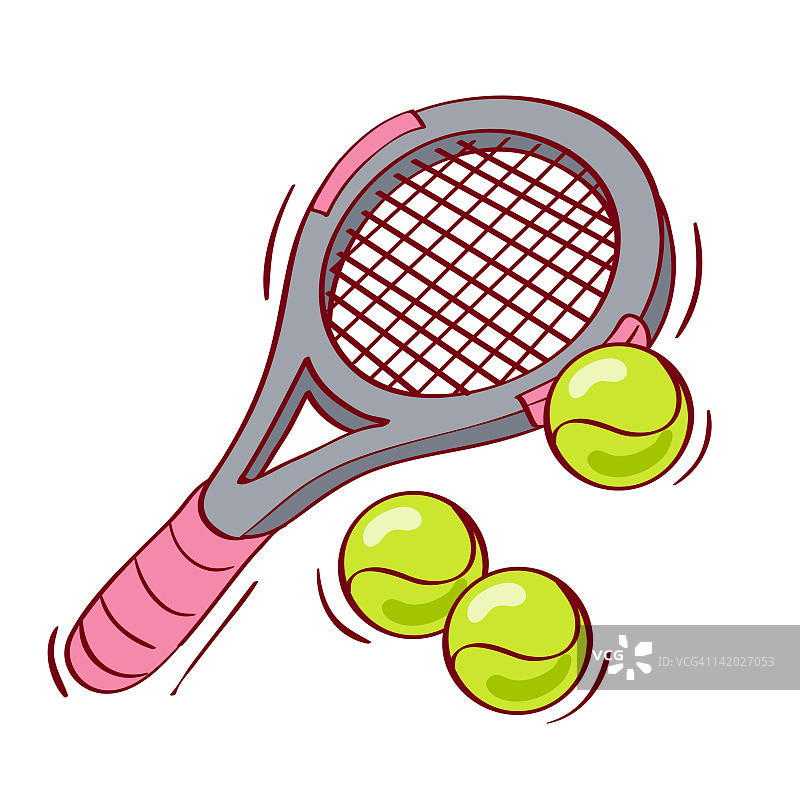 网球和球拍背景为白色的插画图片素材