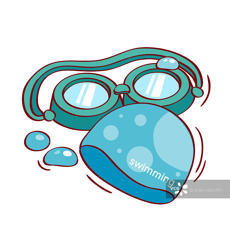 白色背景下的泳镜和泳帽插画图片素材
