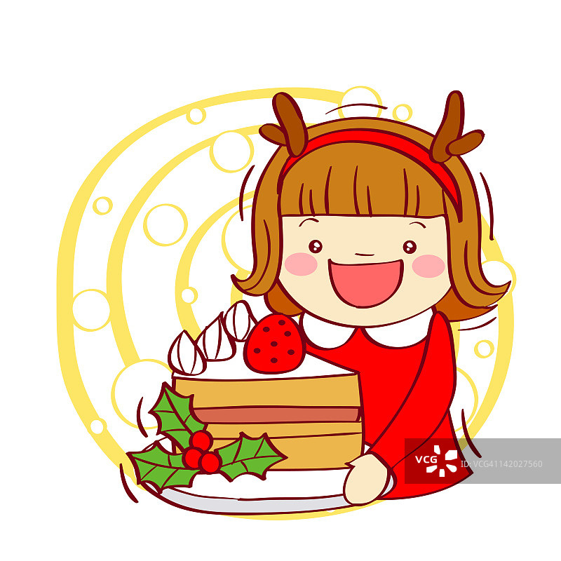 手捧糕点盘小女孩插画图片素材