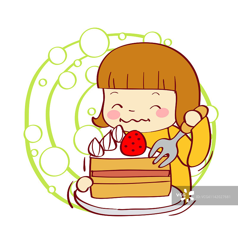 吃蛋糕的小女孩插画图片素材