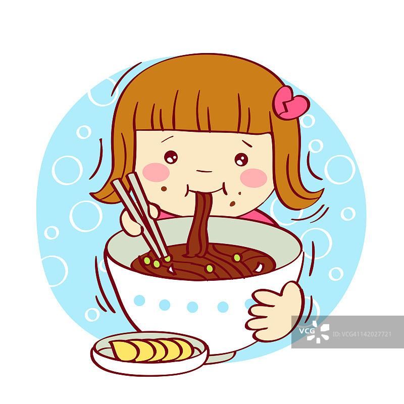吃东西的小女孩插画图片素材
