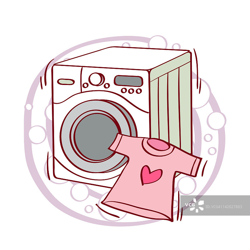 洗衣机与T恤背景插画图片素材