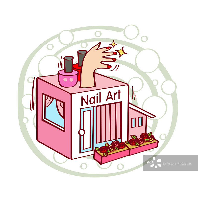 美甲沙龙中涂有红色和粉色指甲油的人手插图图片素材