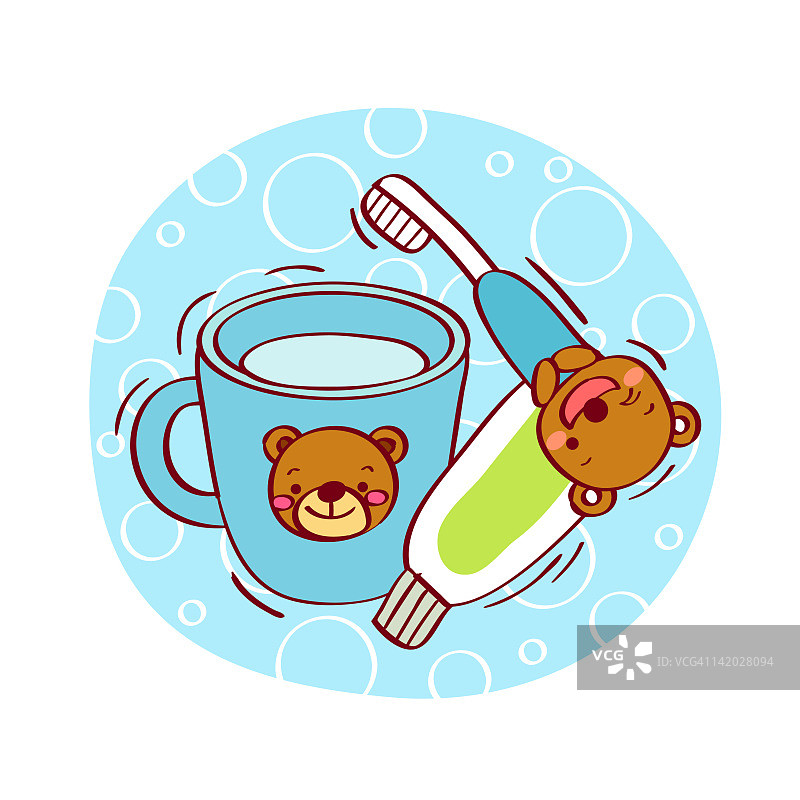 牙刷、牙膏和水杯插画图片素材