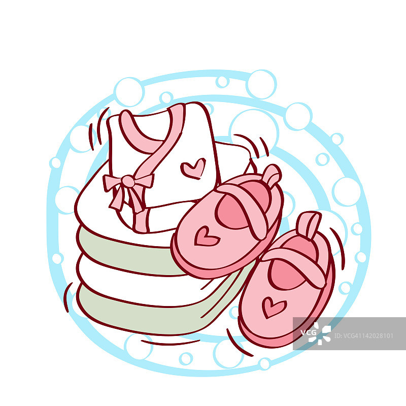 婴儿服装和小靴子插画图片素材
