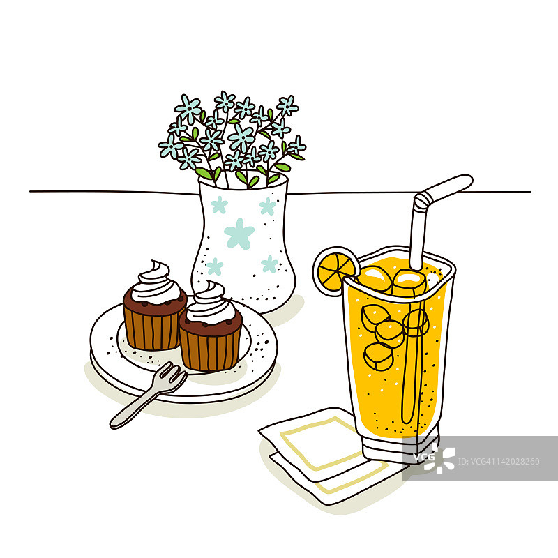 冷饮纸杯蛋糕插画图片素材