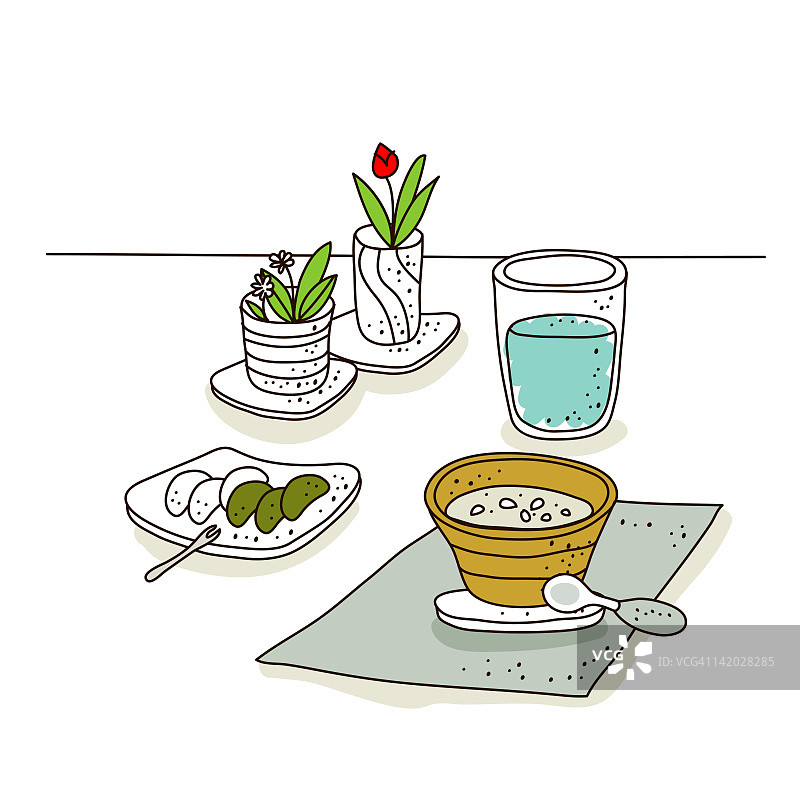 汤、水和花盆图片素材