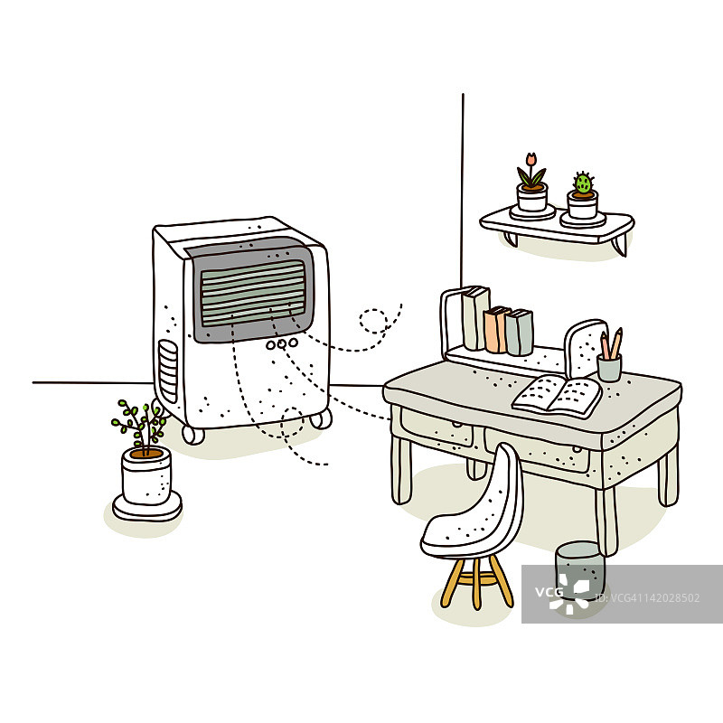 书房里的冷藏箱插画图片素材