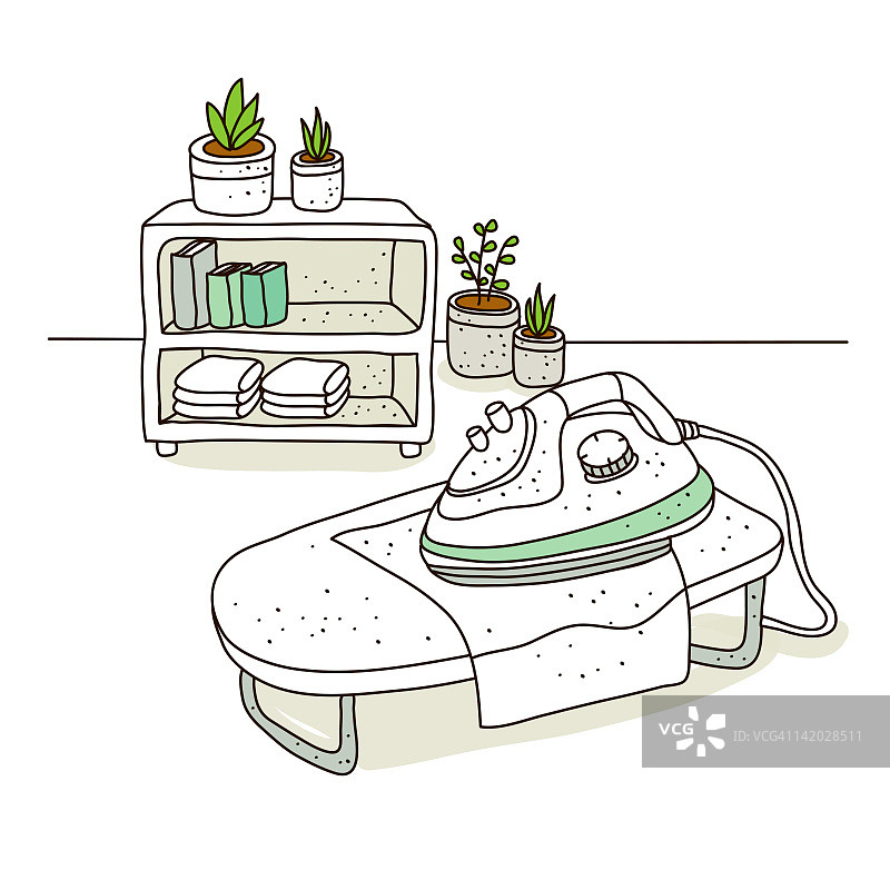 熨衣板上熨斗的插图图片素材