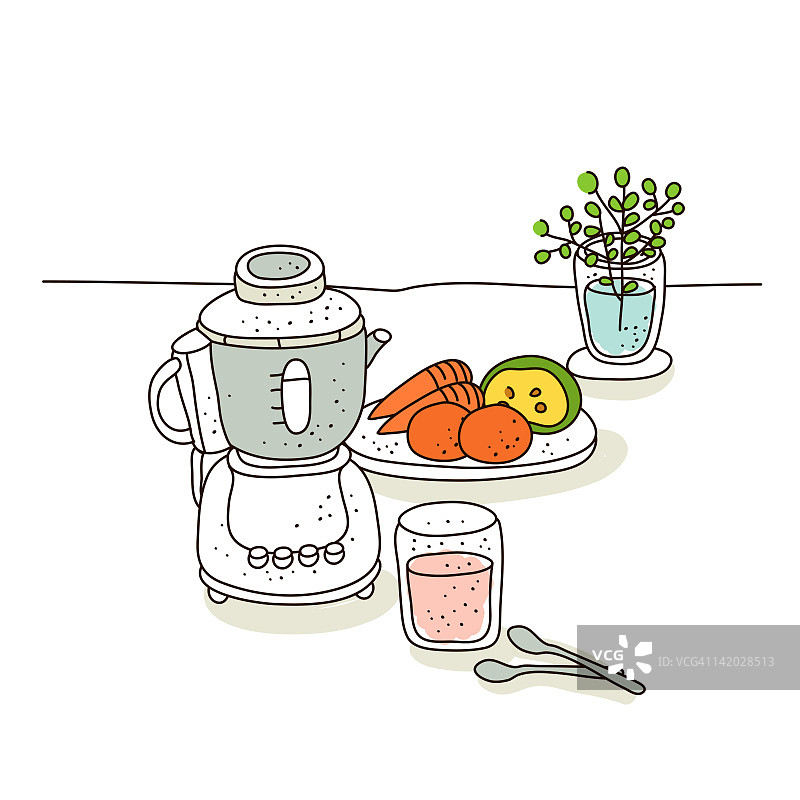 带有蔬菜的搅拌机插画图片素材