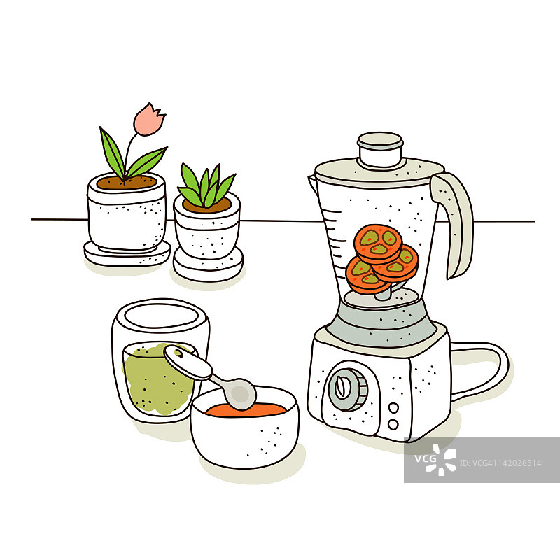 搅拌机和盆栽植物背景图解图片素材