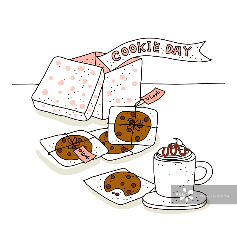 饼干与冰咖啡插画图片素材