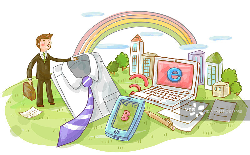 带着笔记本电脑、穿着衬衫、拿着手机的商人图片素材