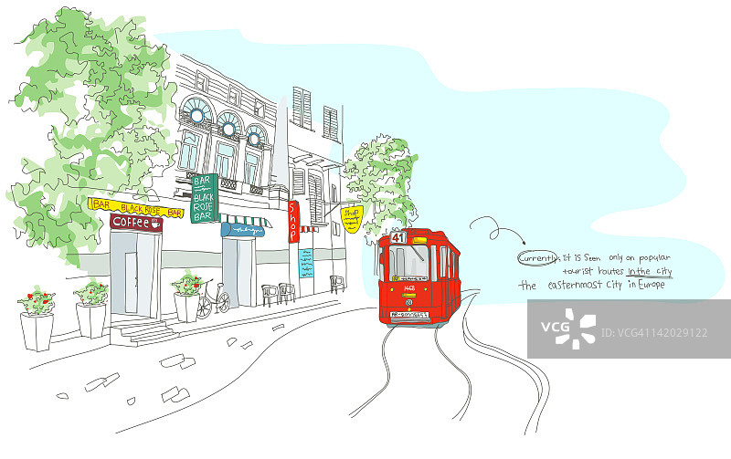 有轨电车与建筑图片素材