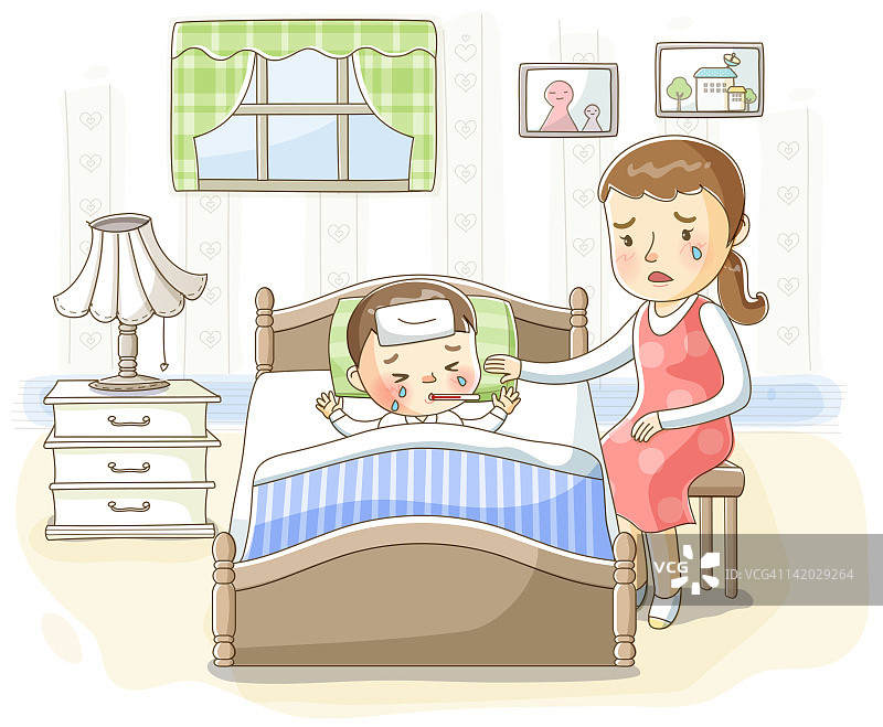 母亲照顾孩子的插画图片素材