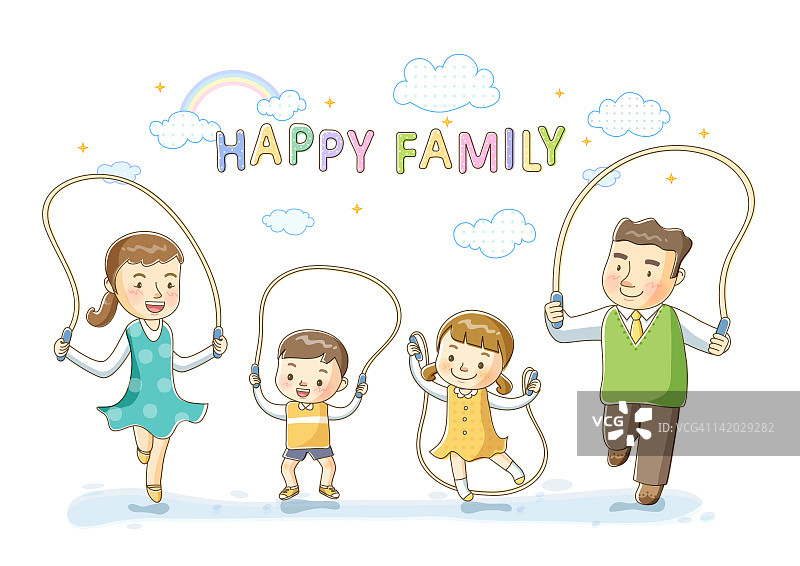 家庭跳绳插画图片素材