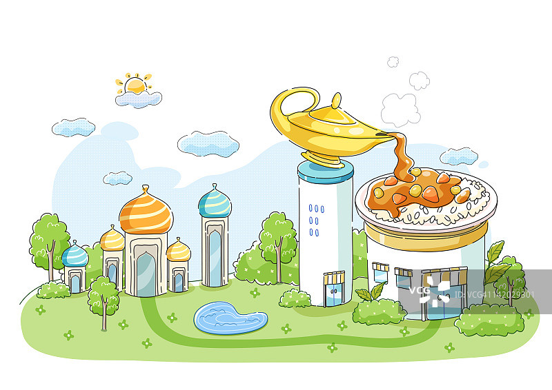 周围有城堡的魔法灯图片素材