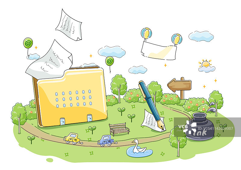 办公文具，背景是汽车图片素材