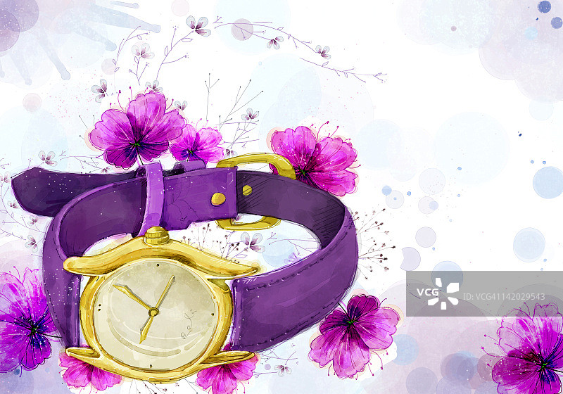 花卉背景上的腕表图片素材