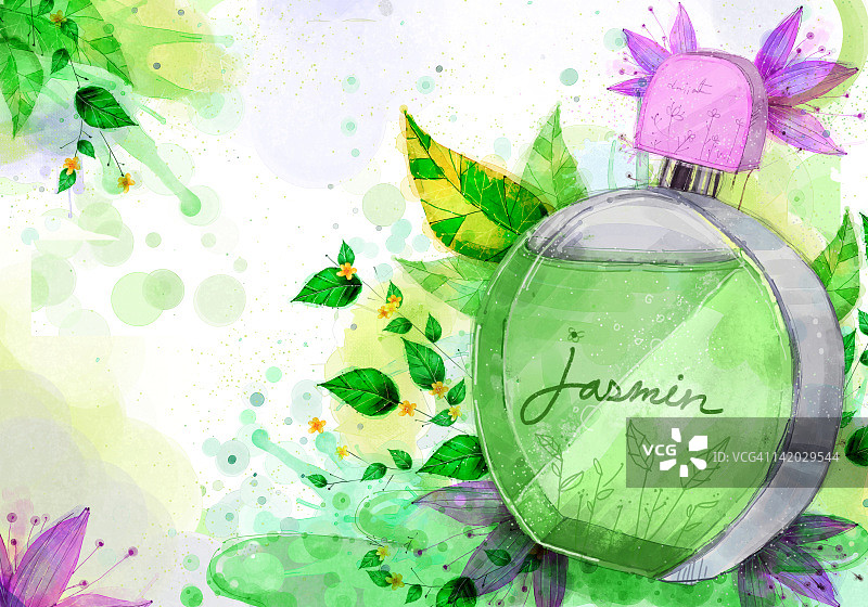 花卉背景上的香水瓶图片素材