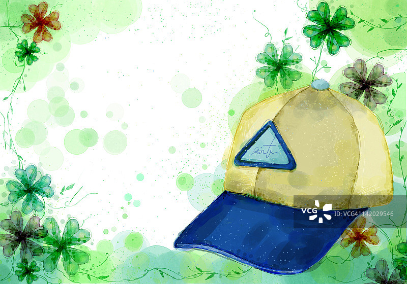 植物背景上的帽子图片素材