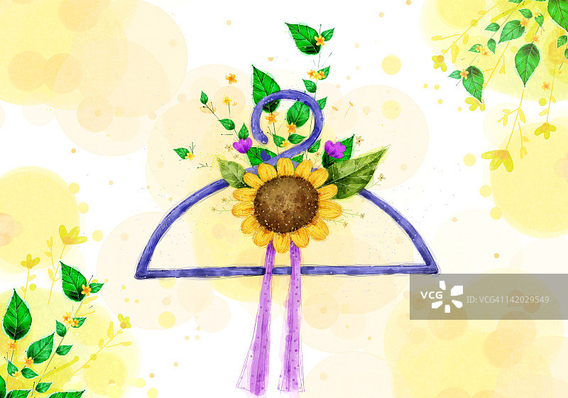 花卉背景上的衣架图片素材