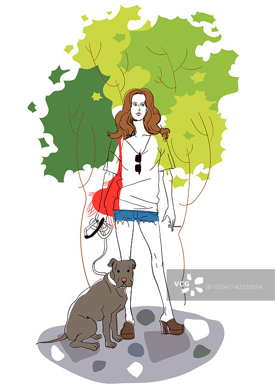 女人和她的狗图片素材