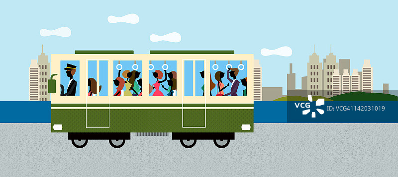 人们乘坐有轨电车图片素材