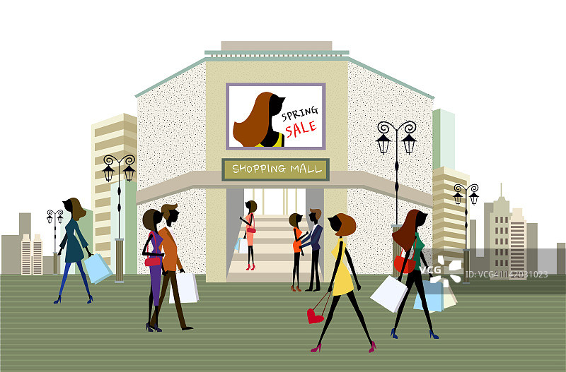 购物中心前的人们图片素材