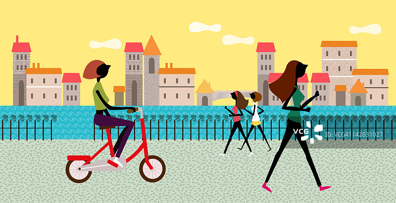 跑步和骑自行车的人图片素材