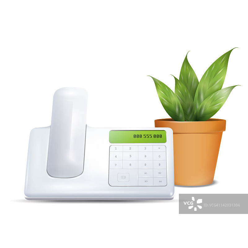 带来电显示和盆栽的固定电话图片素材