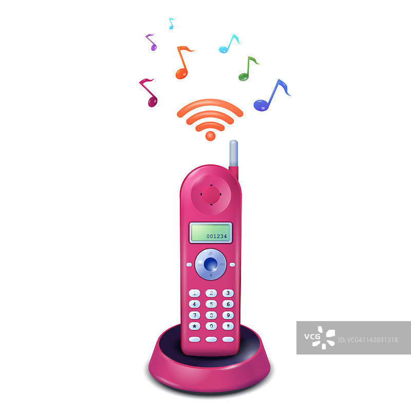 带音符的粉色无绳电话图片素材