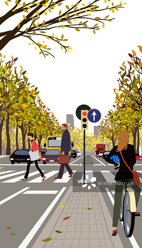 人们穿过马路图片素材