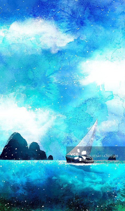 夜晚海上的游艇图片素材