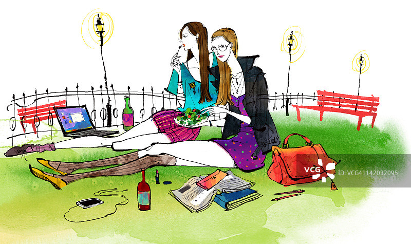 在花园里吃东西的妇女图片素材