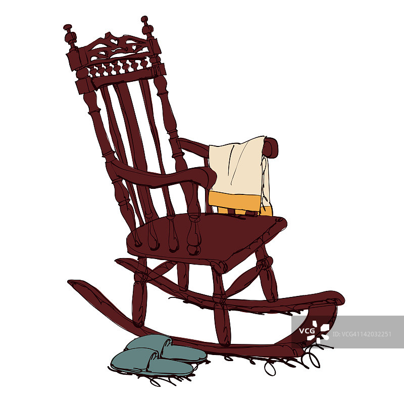 带餐巾和拖鞋的摇摆木椅图片素材