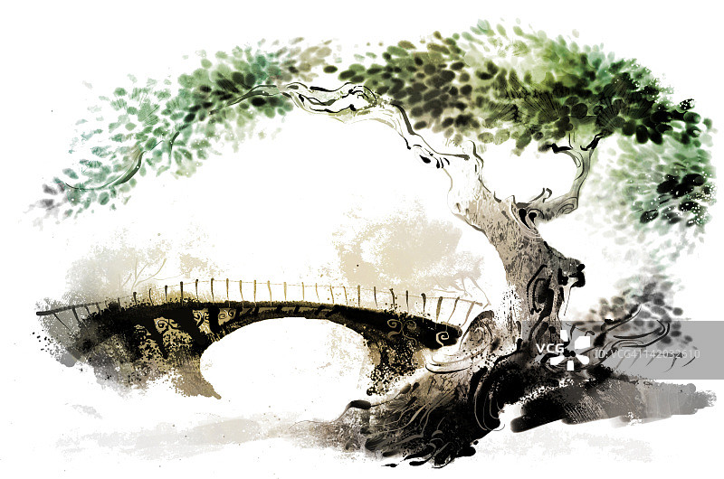 拱桥与树图片素材