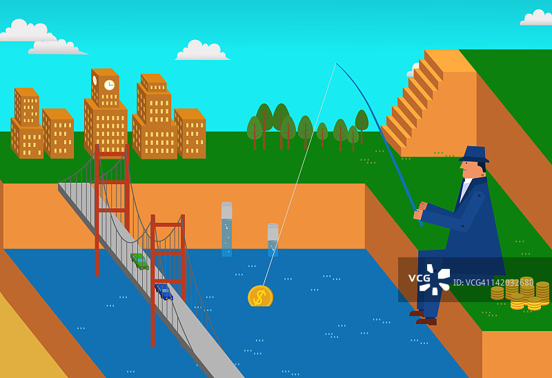 商人钓美元硬币图片素材