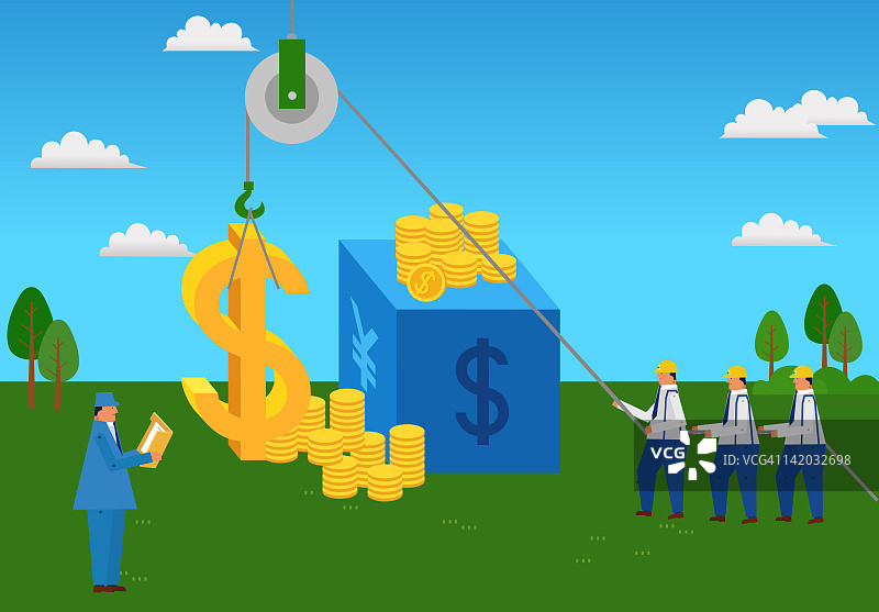 坐在杯子里的电脑前的商人图片素材