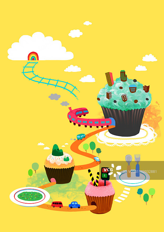穿越纸杯蛋糕的火车图片素材